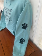 Load image into Gallery viewer, " I Work Hard with 2 Paw Prints" Hoodie: Sage