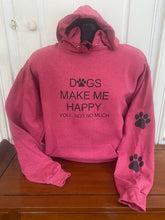Load image into Gallery viewer, " Dogs Happy " with 2 Paw Prints: Heather Red Hoodie
