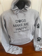 Load image into Gallery viewer, " Dogs Happy " with 2 Paw Prints: Sport Grey Hoodie
