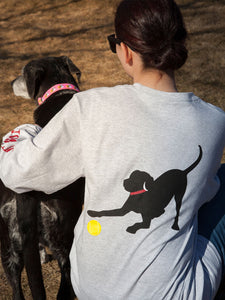 Black Lab w/ Red Collar-Long Sleeve-Ash Grey