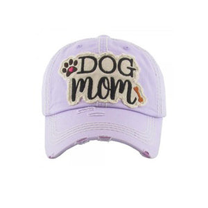 Embroidered Vintage Distressed “Dog Mom” Hat - Lavender