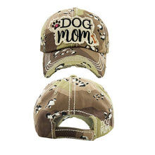 Load image into Gallery viewer, Embroidered Vintage Distressed “Dog Mom” Hat - Green &amp; Brown Camo
