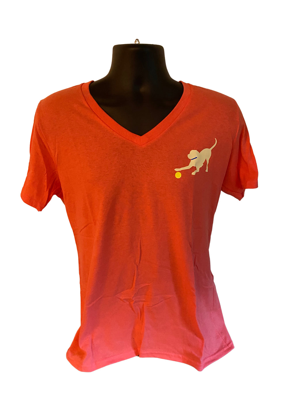 Yellow Lab Short Sleeve - Woman's Coral V-Neck