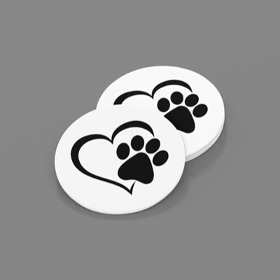 Black Paw/Heart Sandstone Car Coasters-Set of 2