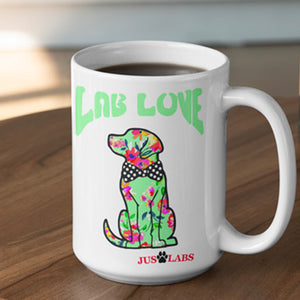 Handmade Ceramic Mug - Colorful "Lab Love" with Bow Tie